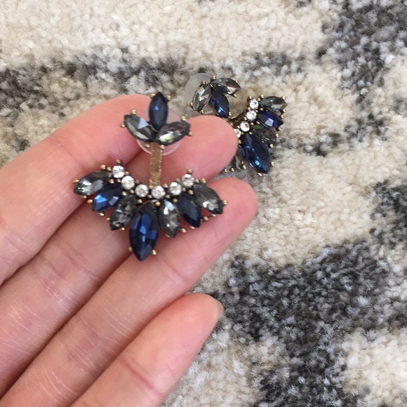 Blue and Smoky Grey Rhinestone Ear Jkt earrings - Picture 5 of 6